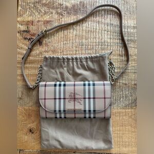 **Sold**Burberry Tan and Red Check Crossbody Bag